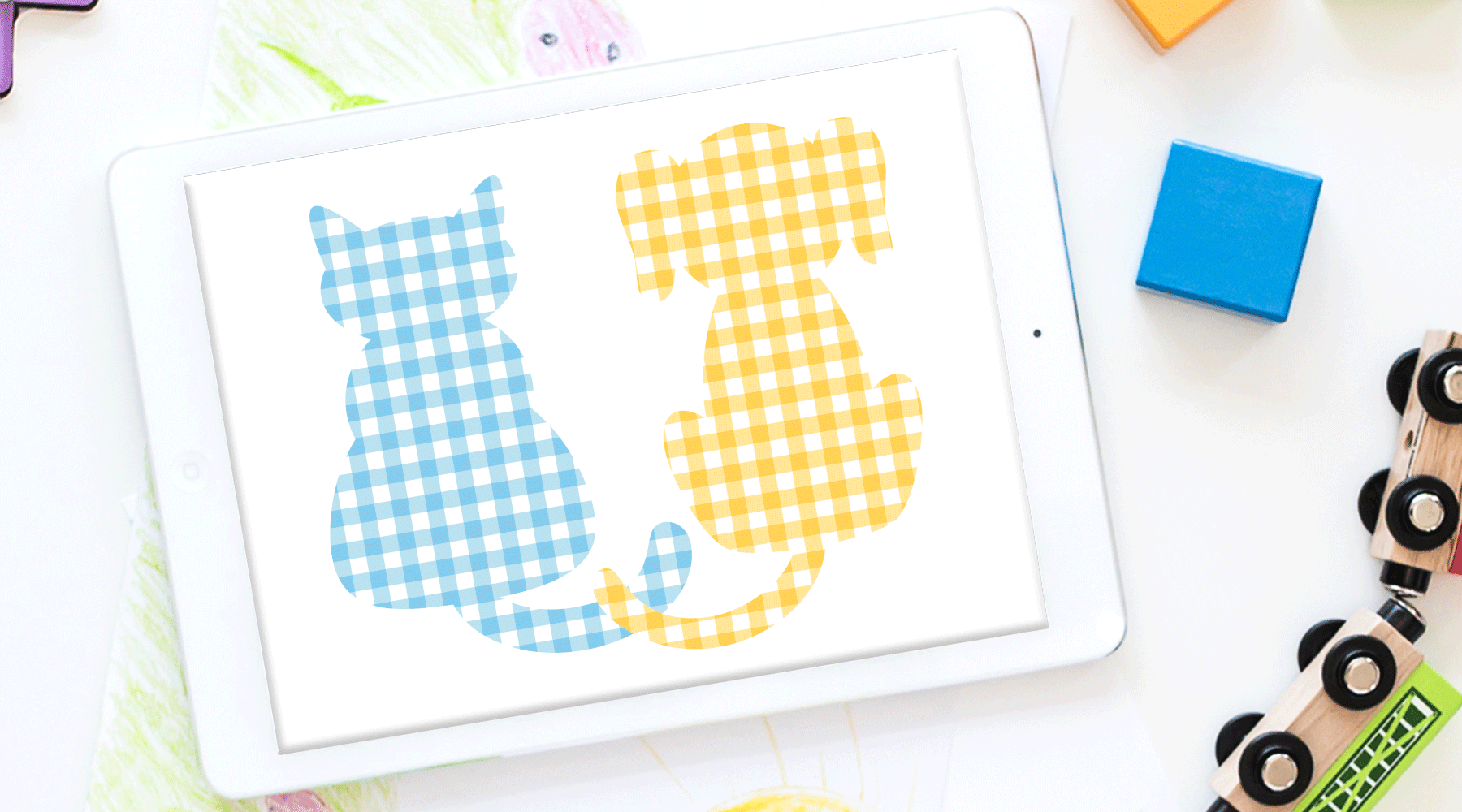 Gingham Cat and Dog Silhouette SVG DXF EPS PNG Cut Files | Free for Personal Use