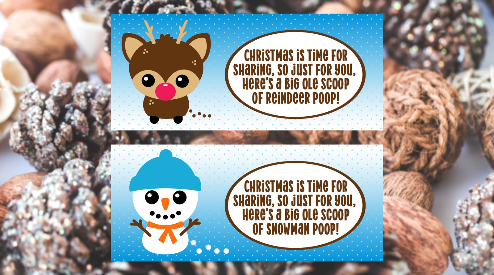 Reindeer Poop and Snowman Poop Stocking Stuffer Printables | SVG PDF EPS PNG Cut Files | Free for Personal Use