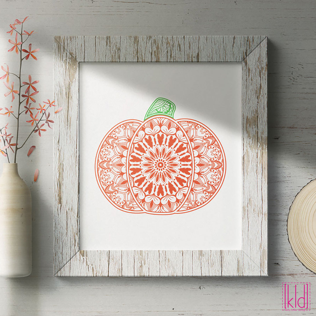 Freebie Friday SVG - Fall Mandala Pumpkin svg - hand drawn with built in feathers and hearts