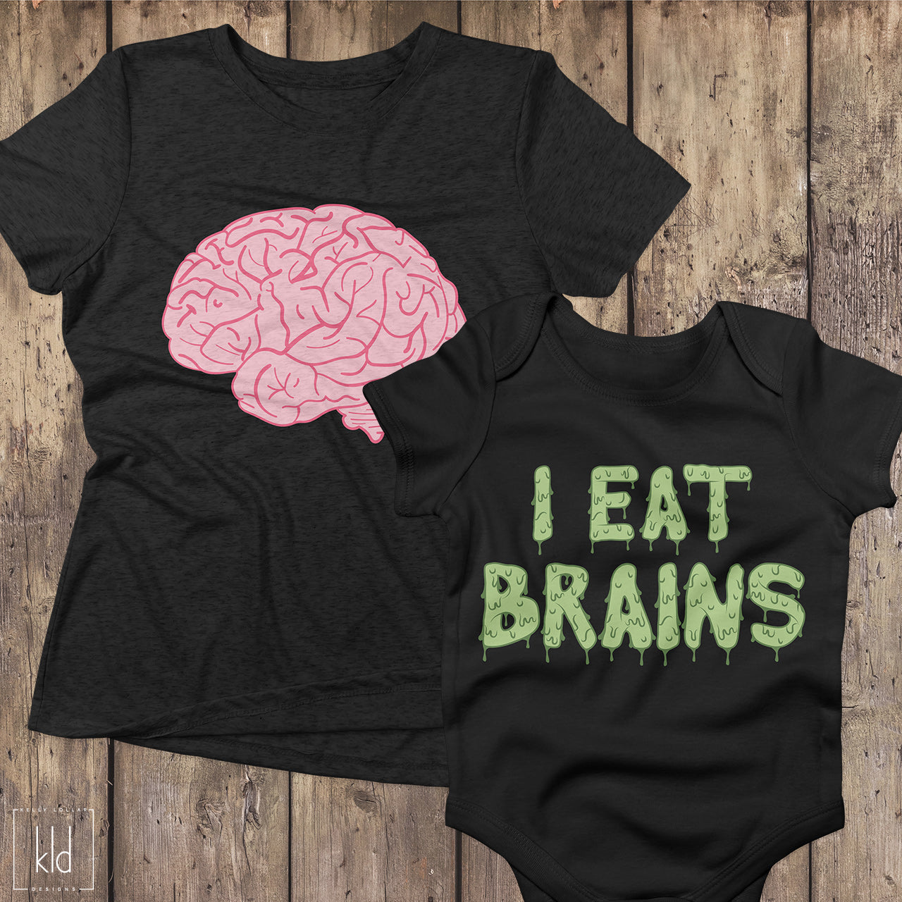 Freebie Friday SVG Set - Brains and I Eat Brains quote for matching Mom, Dad and kids' shirts - includes brain svg and quote in zombie font