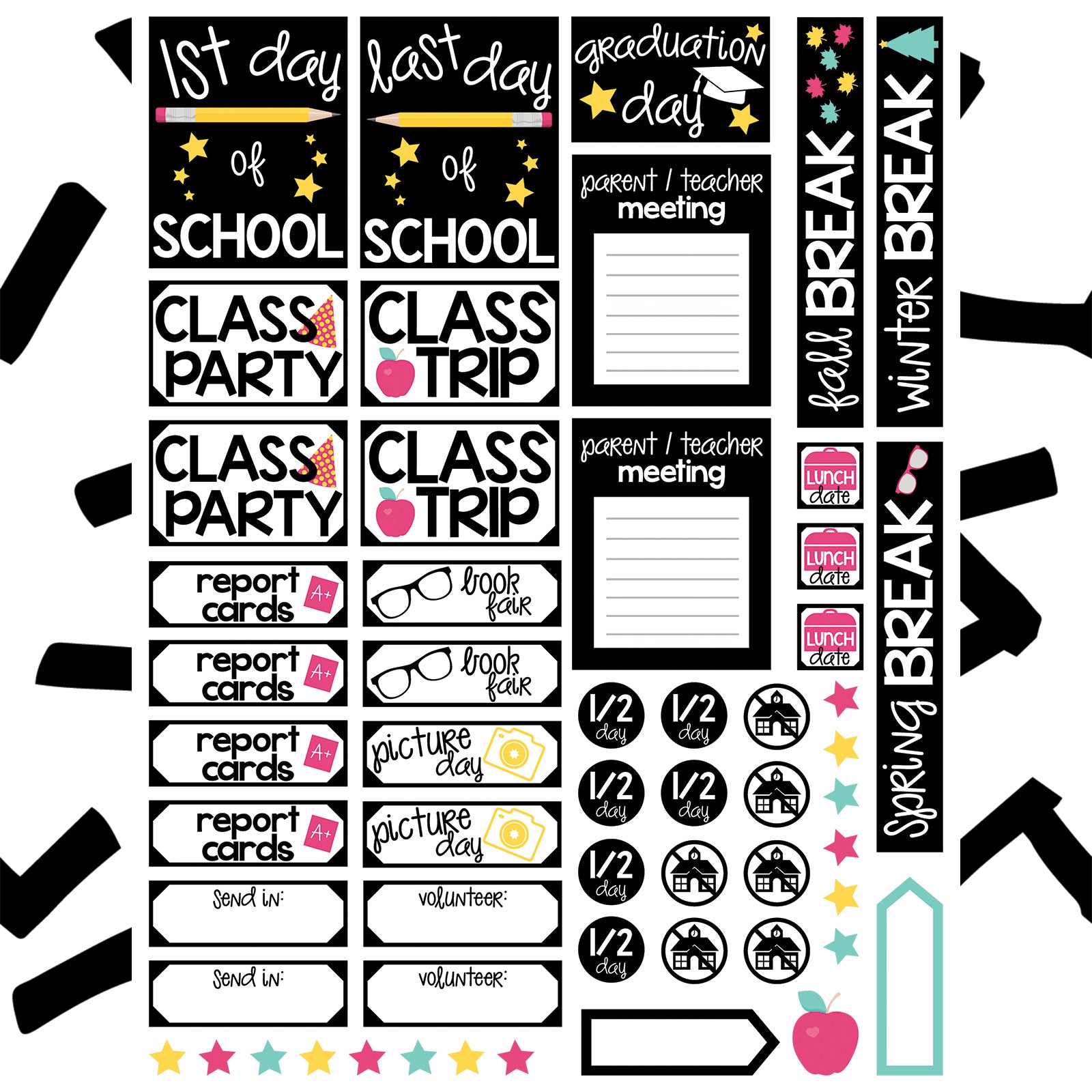 Monthly Freebie - Back to School Planner Stickers - everything you need from class trip reminders to graduation - Free for Personal Use
