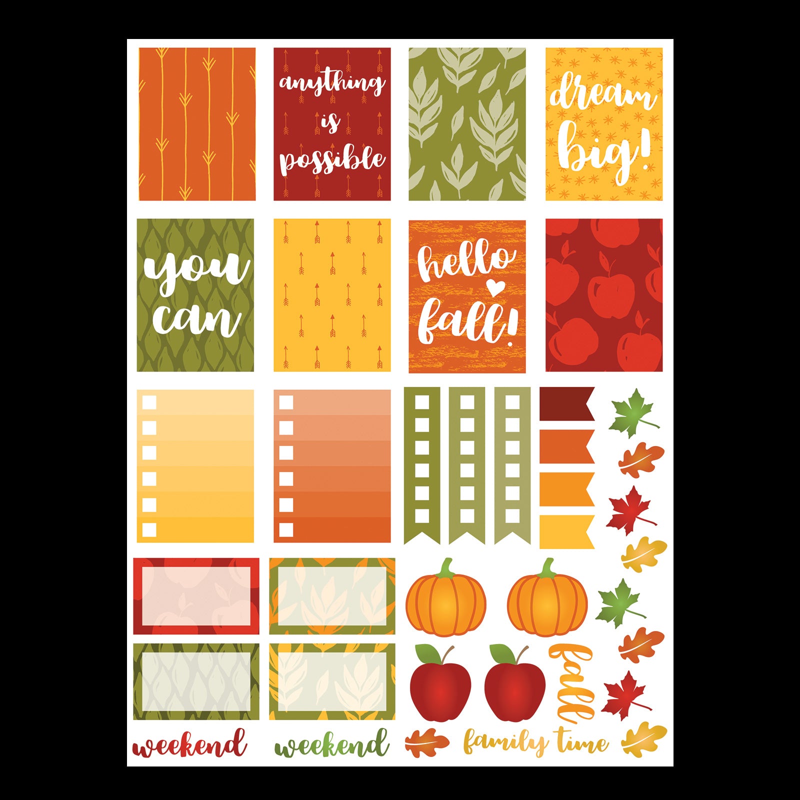 Monthly Freebie - September Planner Stickers with a harvest theme and fun pumpkin, apples and leaves - Free for Personal Use