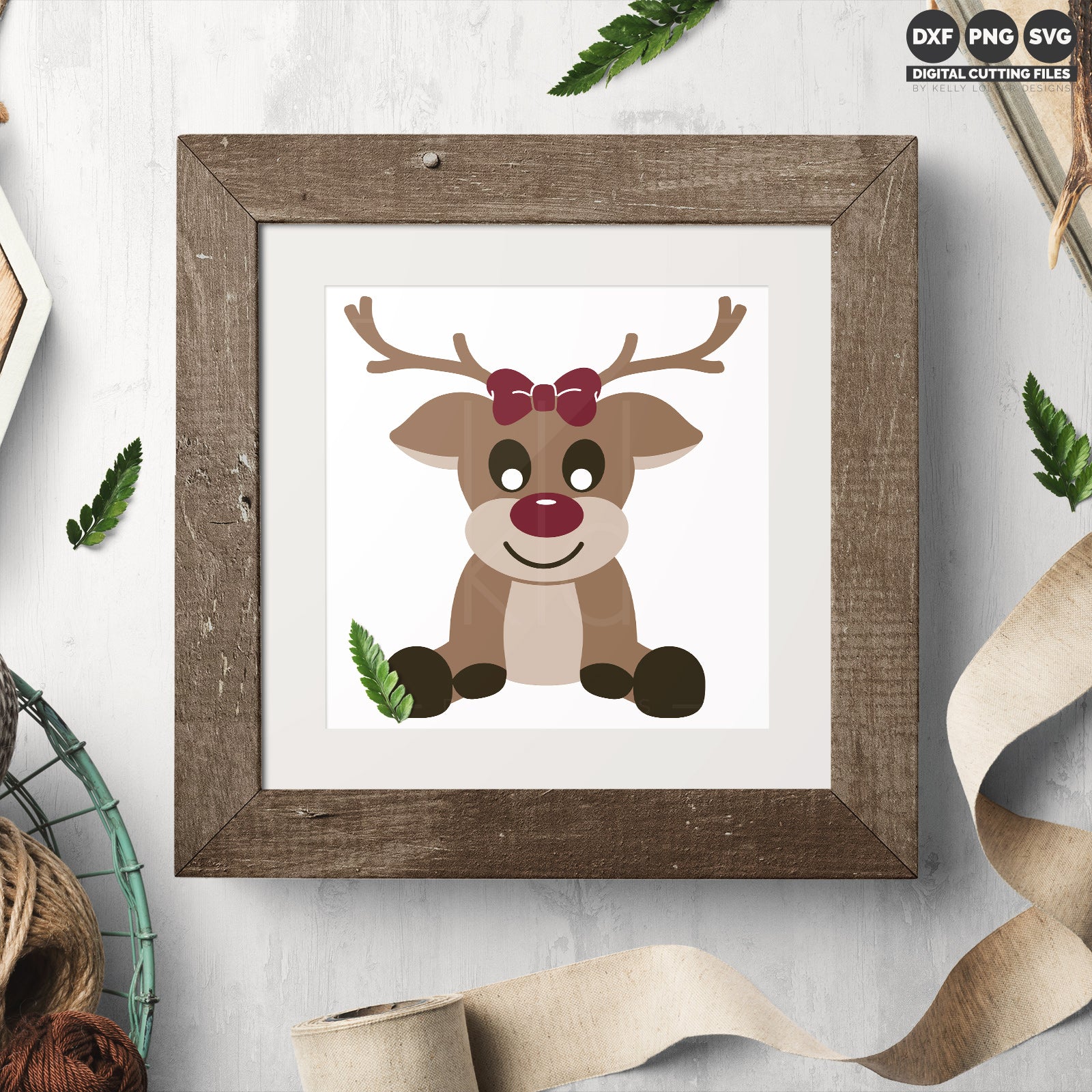 Freebie Friday SVG - Set of boy and girl Reindeer svg files in a sitting position with over sized features and a cute bow for the girl