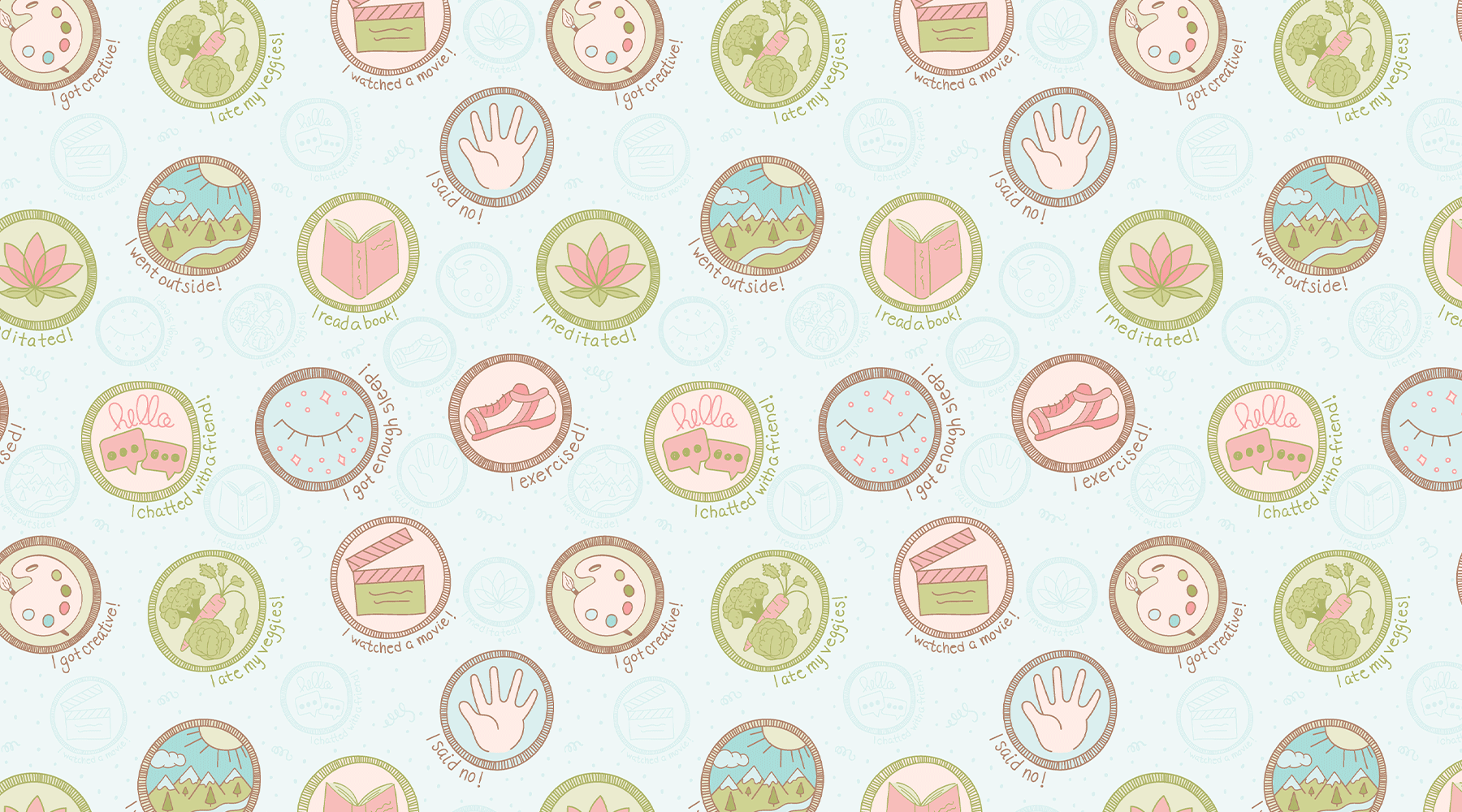 Self Care Badges Pattern | Surface Pattern Design | Ophiebug by Kelly Lollar