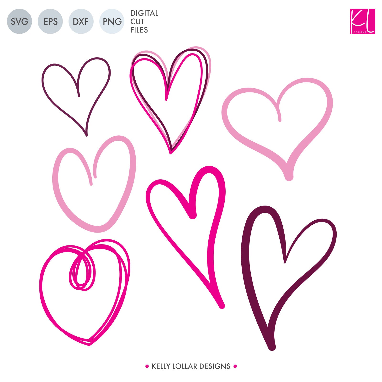 Doodle Hearts Set | SVG DXF EPS PNG Cut Files | Free for Commercial Use
