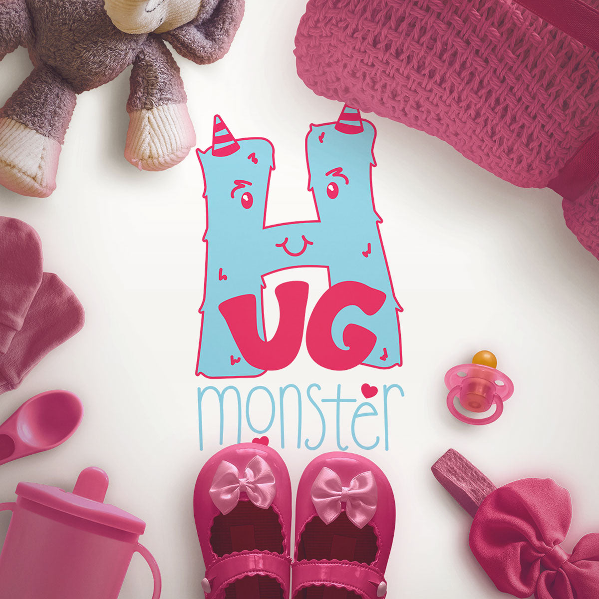 Freebie Friday SVG - Hug Monster hand lettered cute little monster H with horns