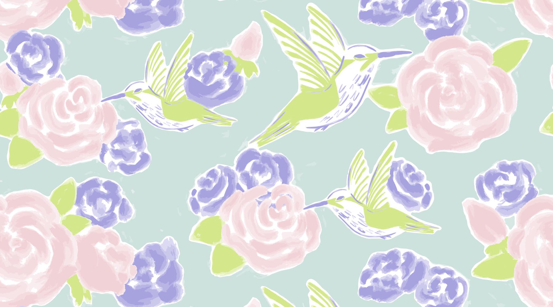 Painterly Hummingbird Surface Pattern Design by Kelly Lollar 