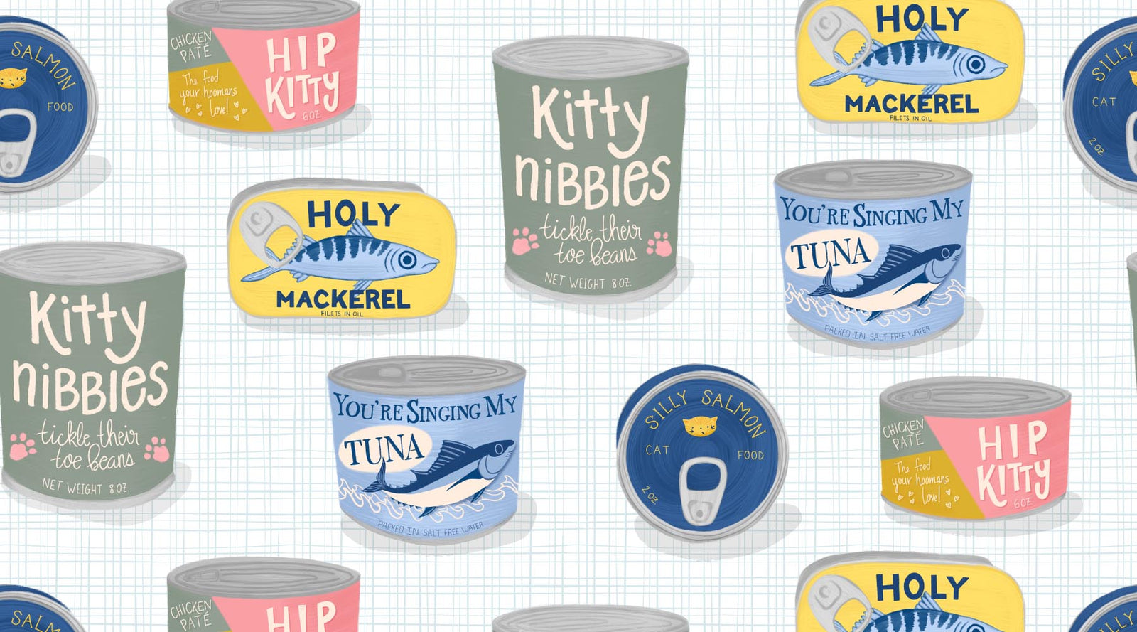 Vintage Cat Food Tins Surface Pattern Design by Kelly Lollar 