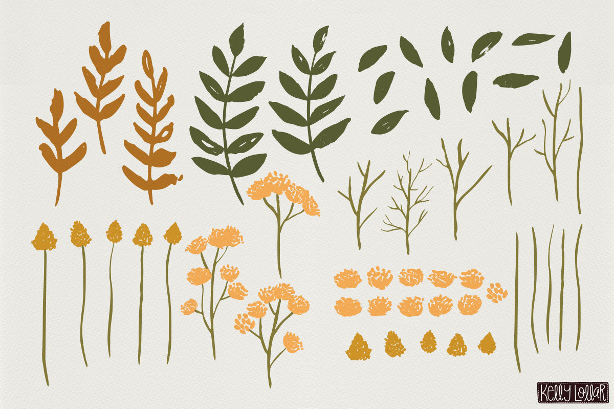 Backyard Bouquet Motif Elements in Golden Color Way by Kelly Lollar