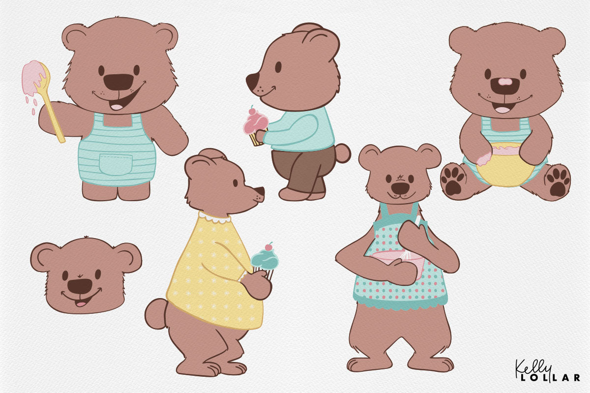 Little Baker Bear Surface Pattern Collection Characters by Kelly Lollar 