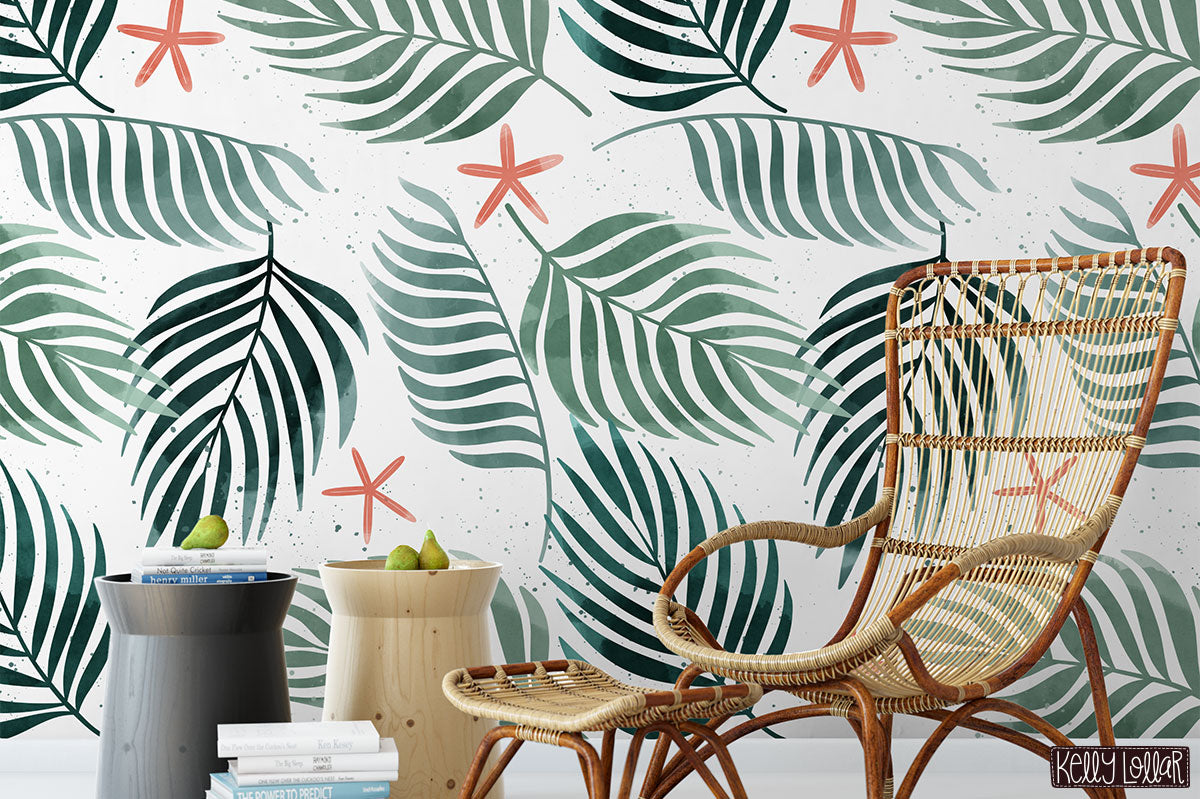 Palm Beach Starfish and Palms pattern on wallpaper by Kelly Lollar