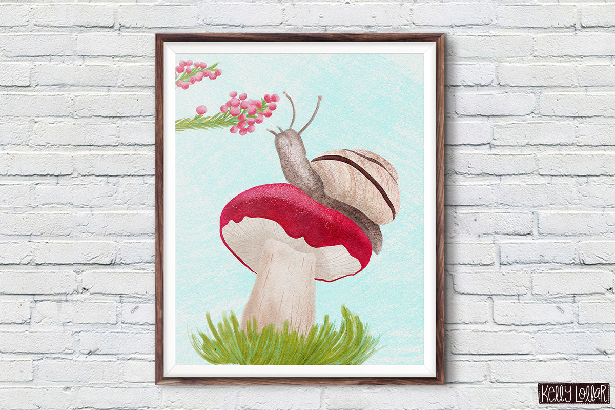 Snail on a Mushroom Illustration by Kelly Lollar