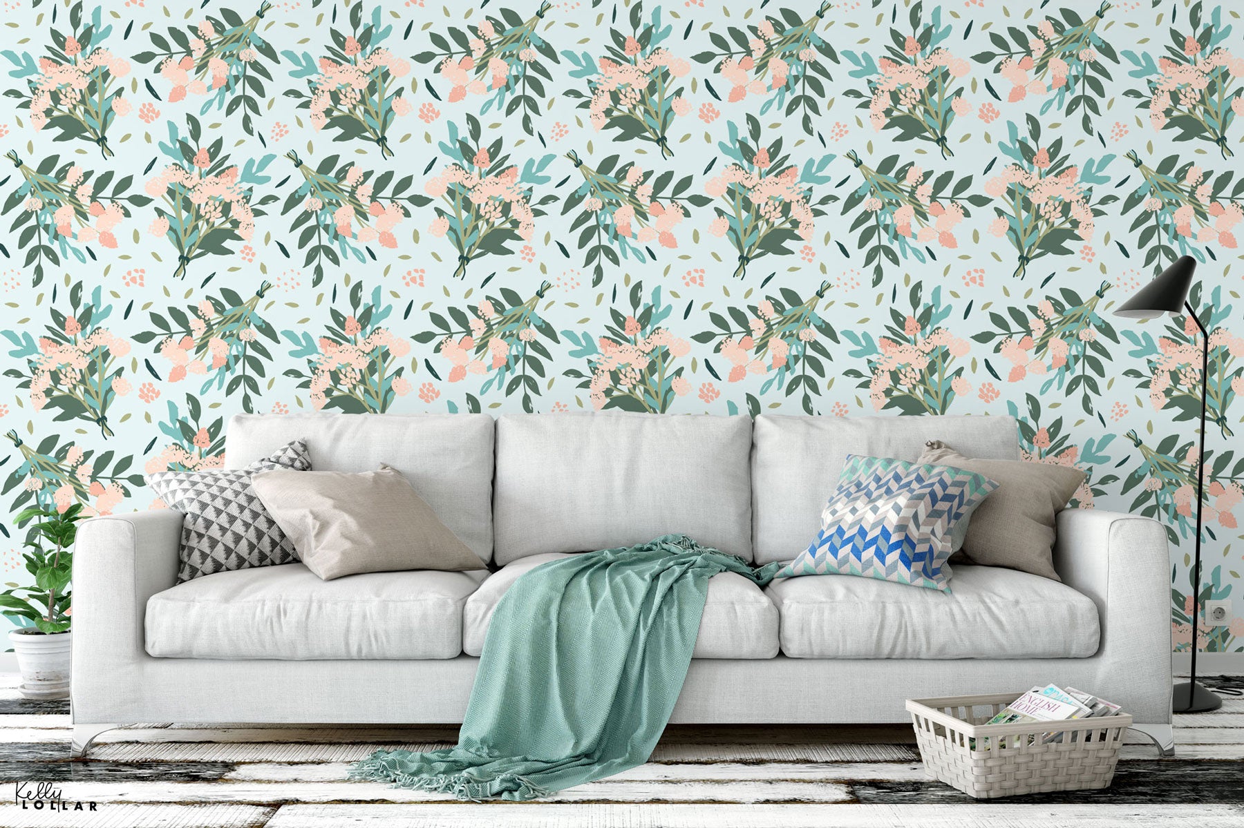 Sample Wallpaper Using the Backyard Bouquet Surface Pattern in Spring by Kelly Lollar 