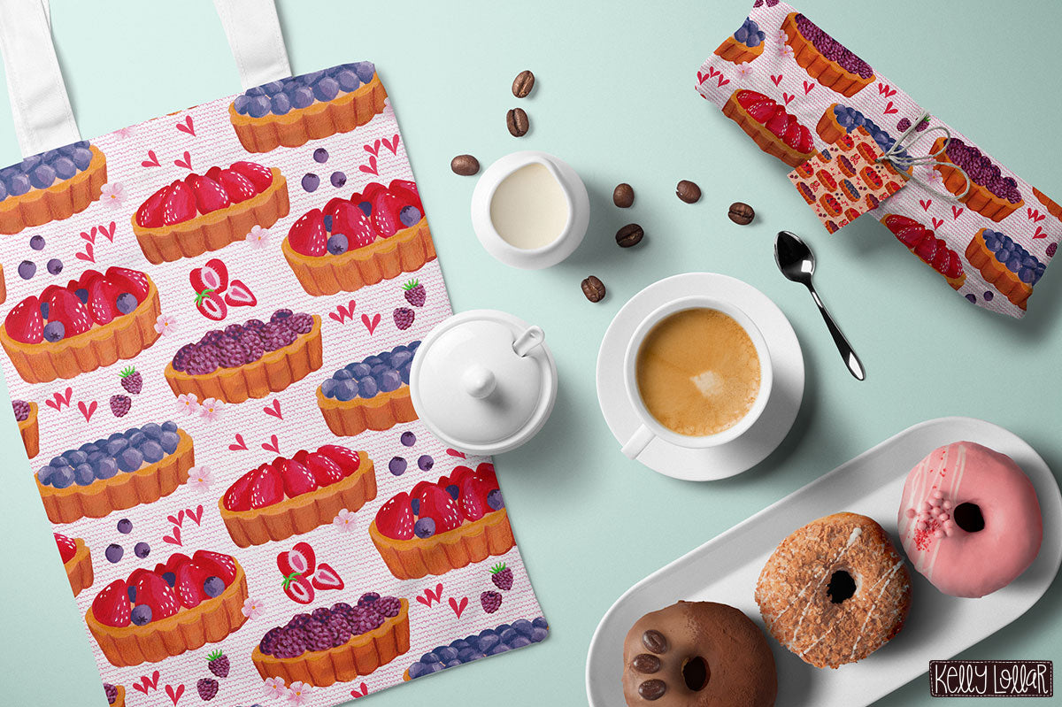 Berry Tarts Pattern in gouache and pencil by Kelly Lollar