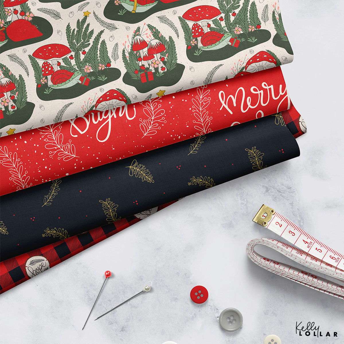 Sample Fabric Using the Cottage Christmas Surface Pattern Collection by Kelly Lollar 
