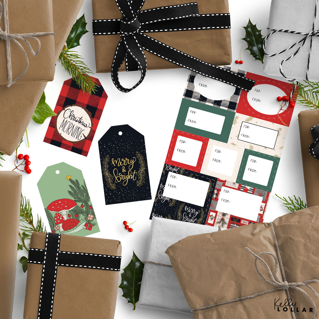 Gift Tags Using the Cottage Christmas Surface Pattern Collection by Kelly Lollar 