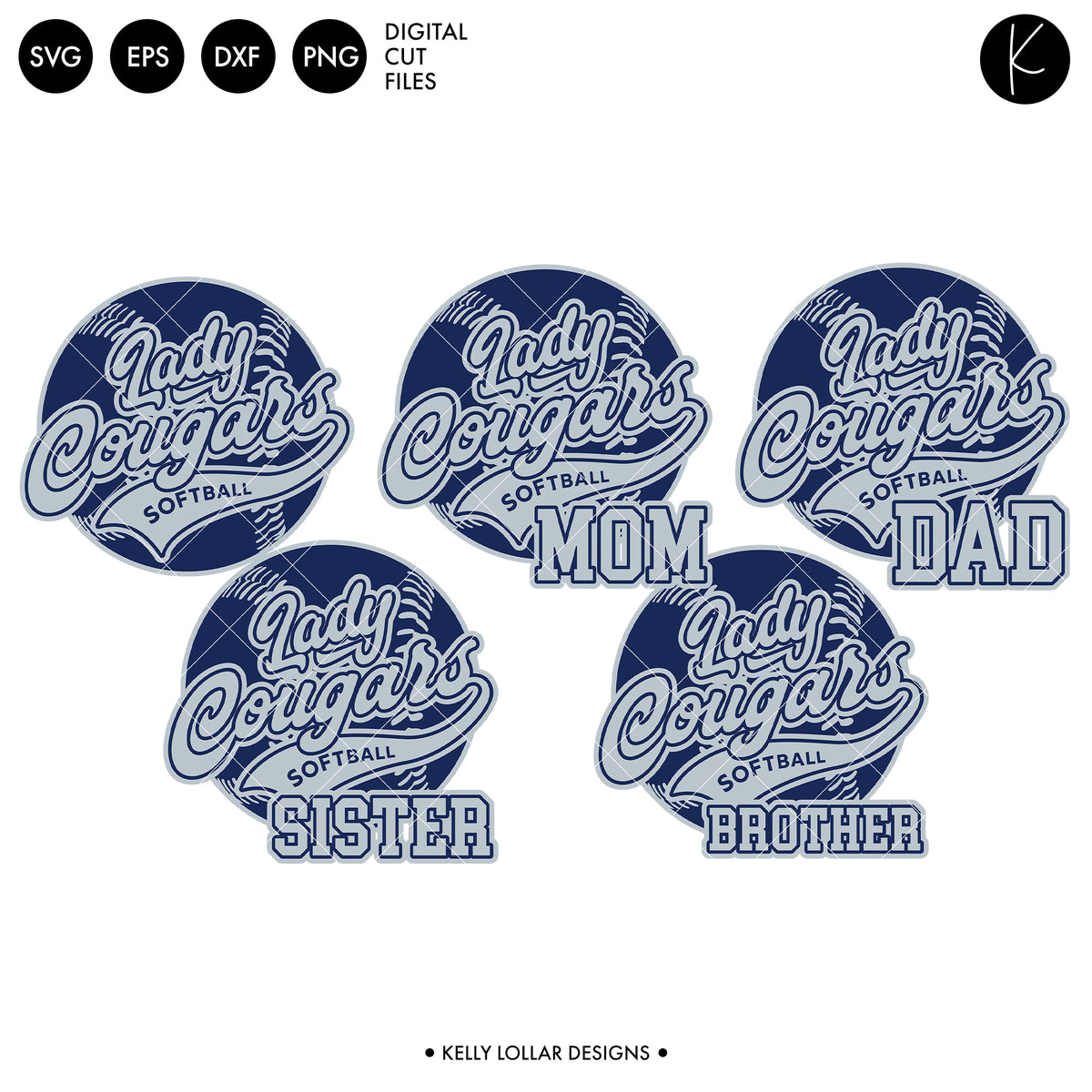 Lady Cougars Softball Bundle | SVG DXF EPS PNG Cut Files