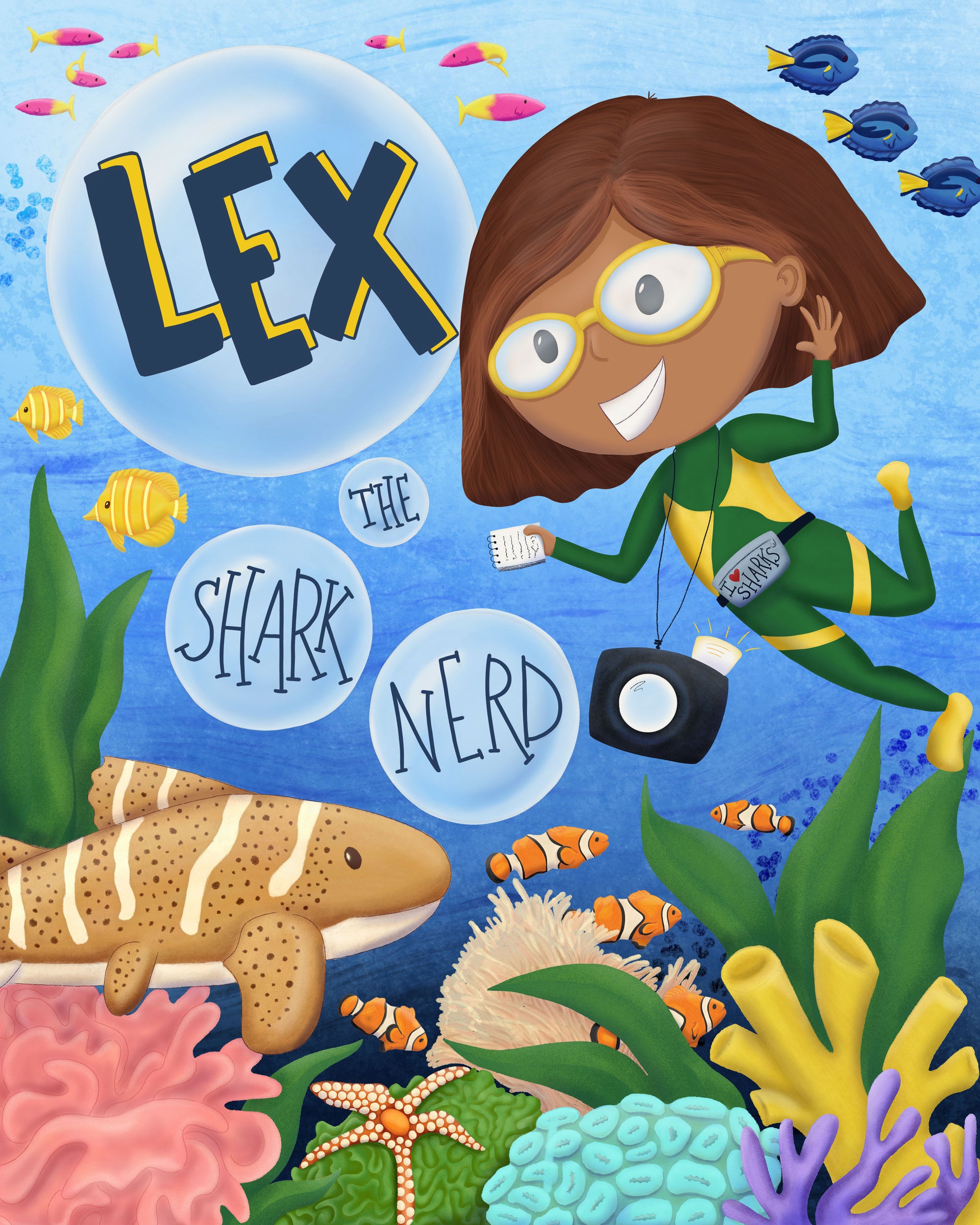 MATS Character Play Bootcamp Lex the Shark Nerd Children's Book Cover Illustration by Kelly Lollar