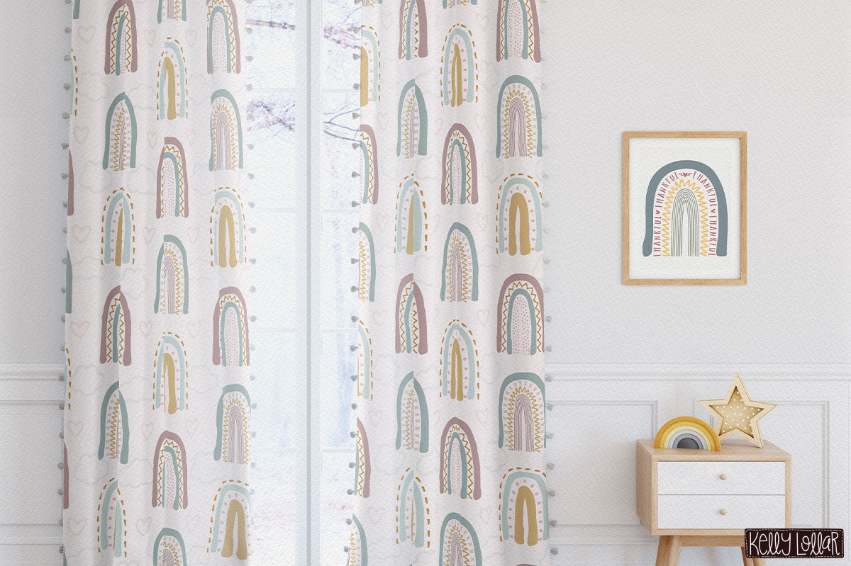 Boho Rainbows Pattern in neural color way by Kelly Lollar