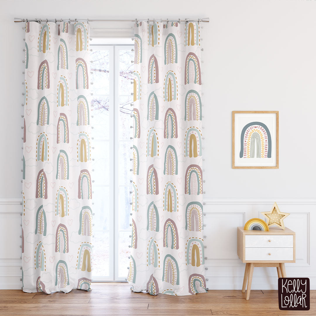 Boho Rainbows Pattern in Neutral on curtains by Kelly Lollar