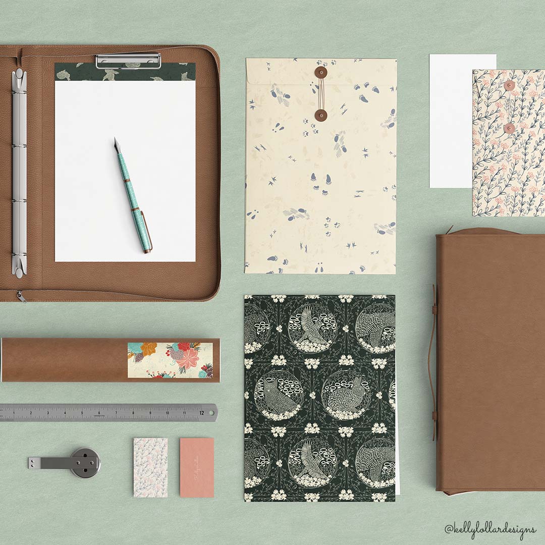 Pine Forest Friends Surface Pattern Collection sample stationery by Kelly Lollar 