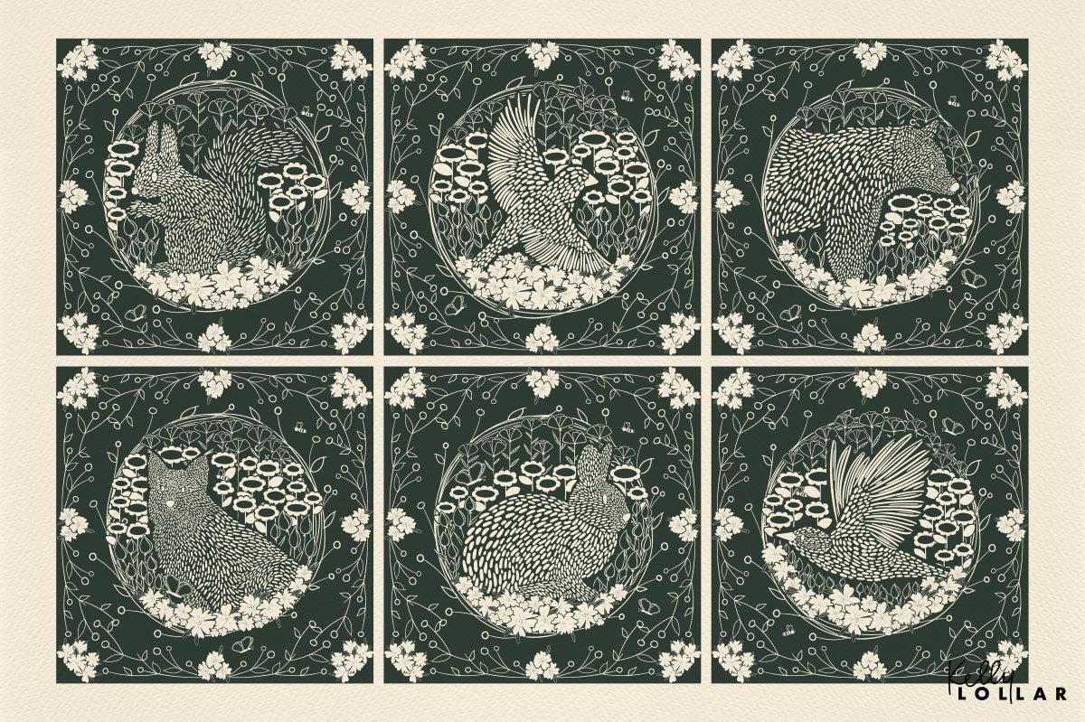 Pine Forest Friends Playtime Surface Pattern Motifs by Kelly Lollar