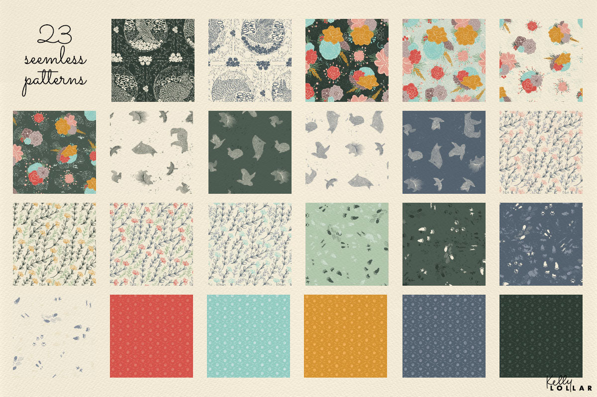 Pine Forest Friends Surface Pattern Collection thumbnails by Kelly Lollar