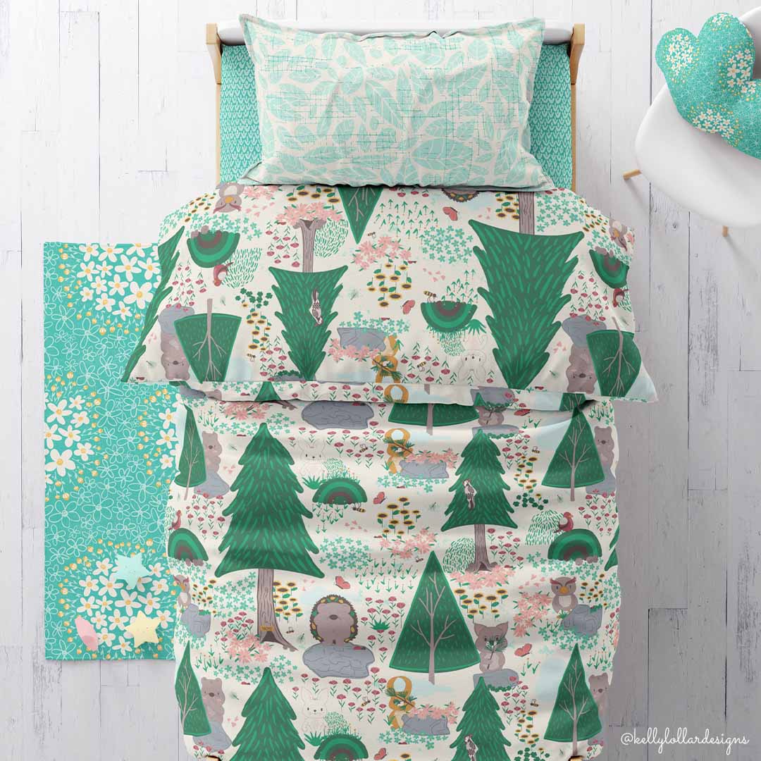 Porcupine and Friends Surface Pattern Collection sample children's bedding by Kelly Lollar
