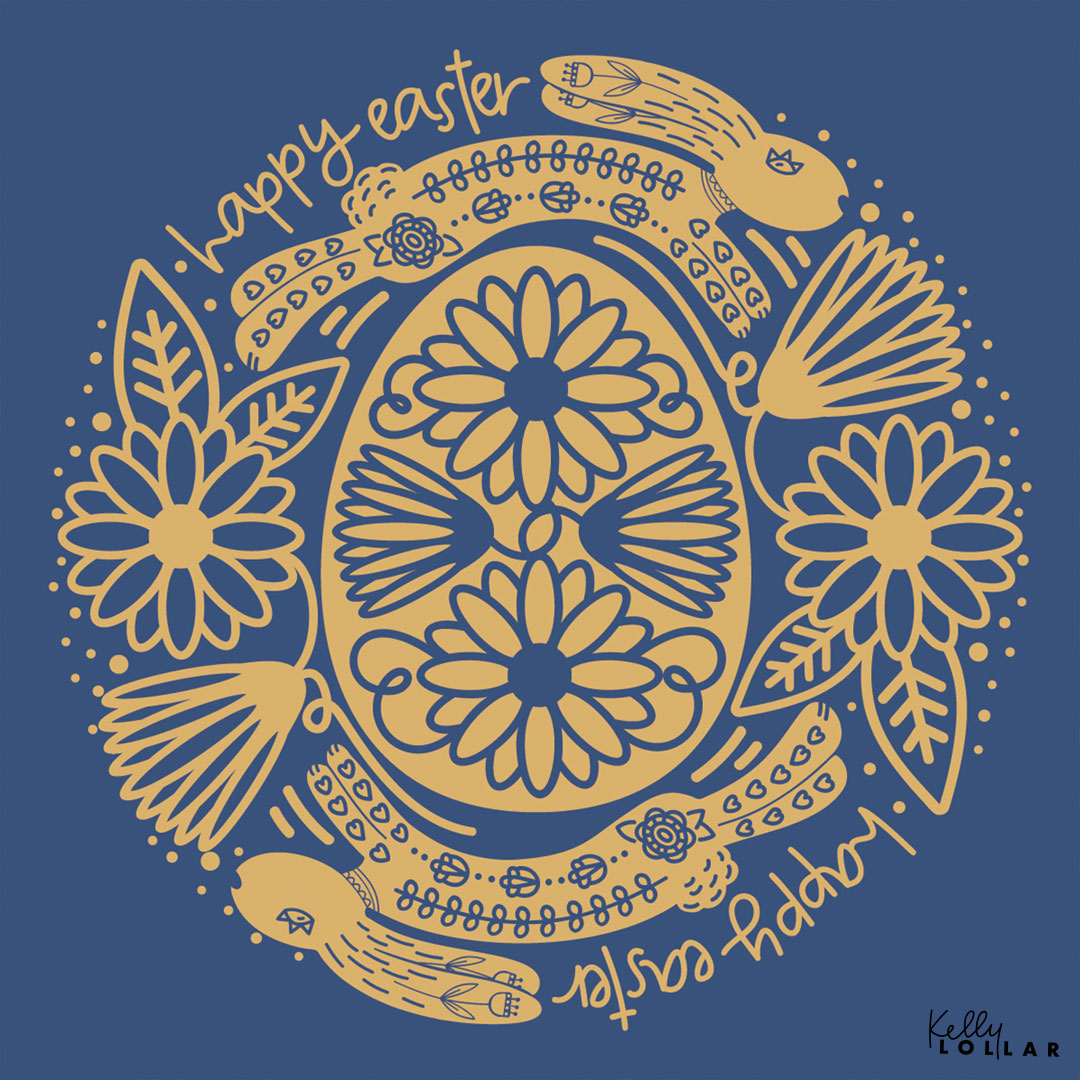 Scandinavian Inspired Happy Easter Rabbit Illustration by Kelly Lollar