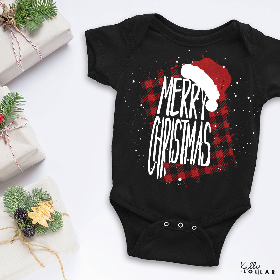 Snowy Merry Christmas State of Alabama on a baby bodysuit by Kelly Lollar