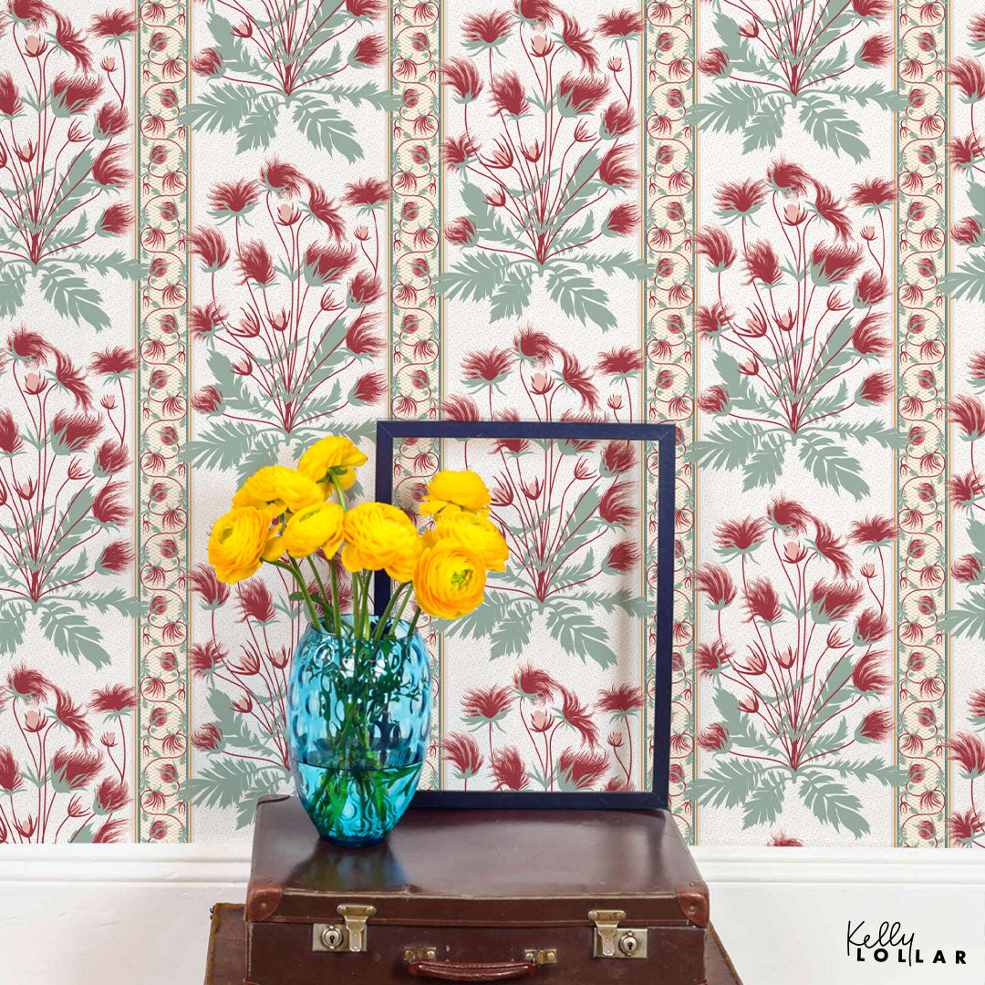 Prairie Smoke Heritage Surface Pattern on wallpaper by Kelly Lollar 