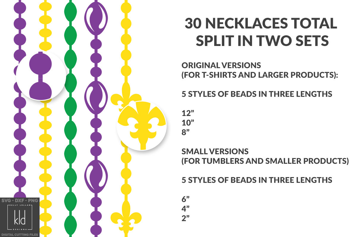 The Mardi Gras Beads svg pack contains 5 styles of beads each in 6 sizes - 12&quot; 10&quot; 8&quot; 6&quot; 4&quot; 2&quot; | Kelly Lollar Designs