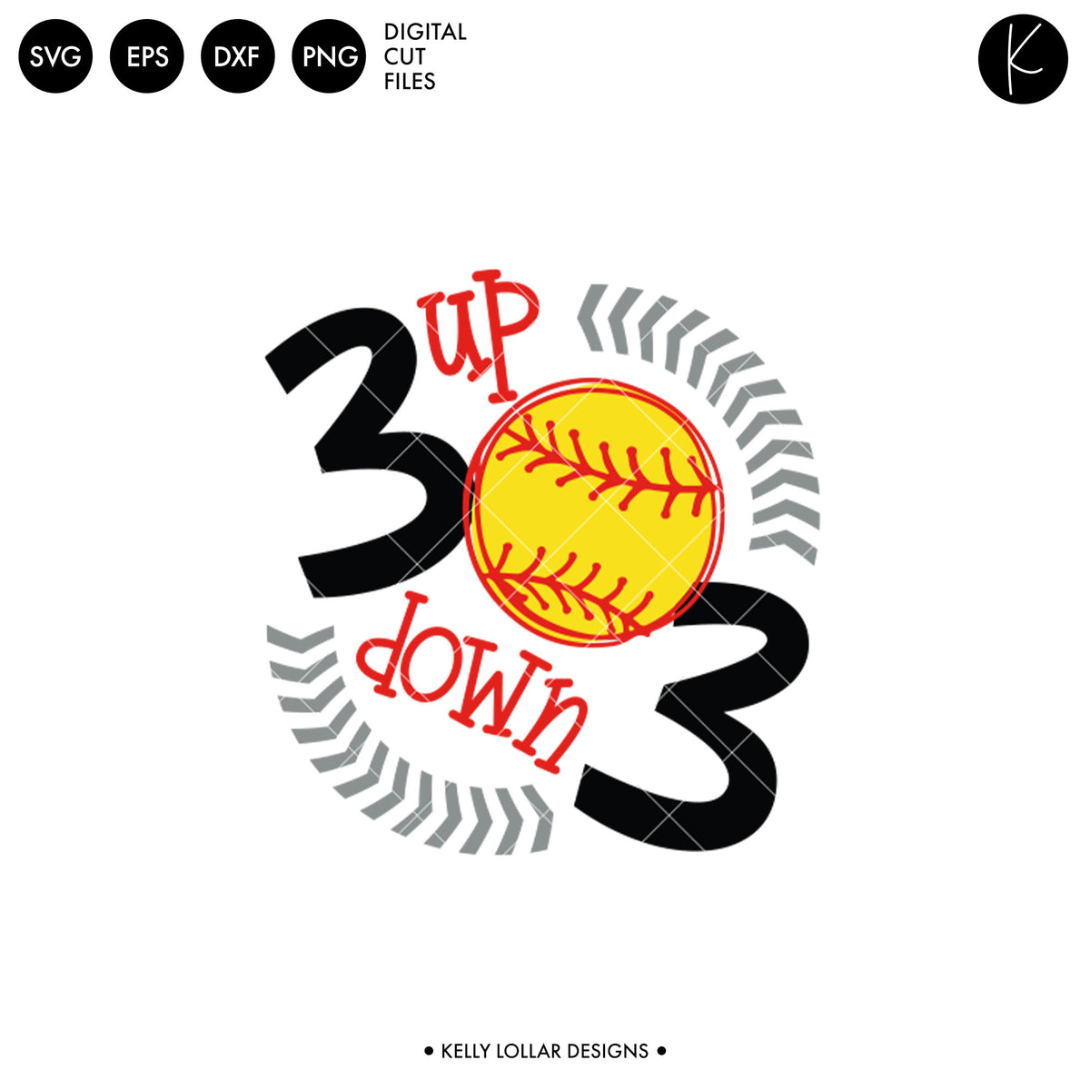 3 Up 3 Down Baseball or Softball | SVG DXF EPS PNG Cut Files