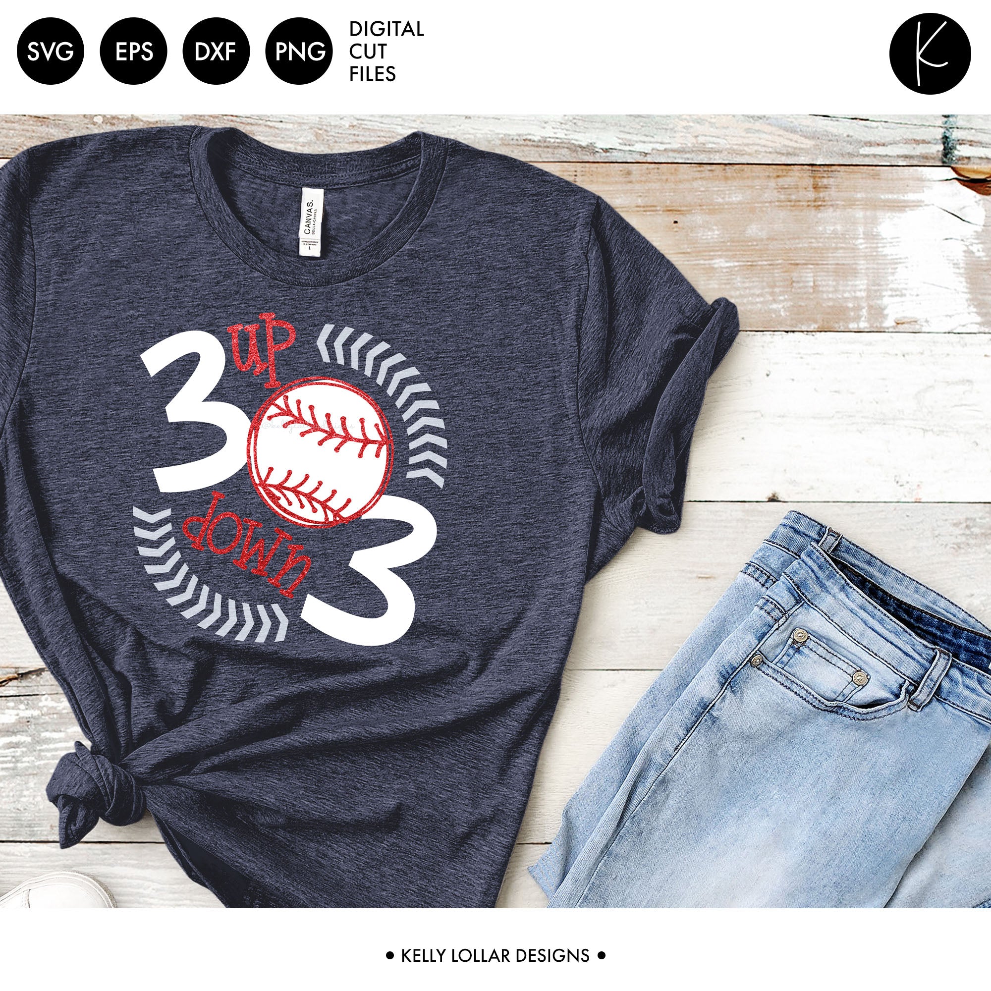 3 Up 3 Down Baseball or Softball Shirt SVG Cut File - Kelly Lollar Designs