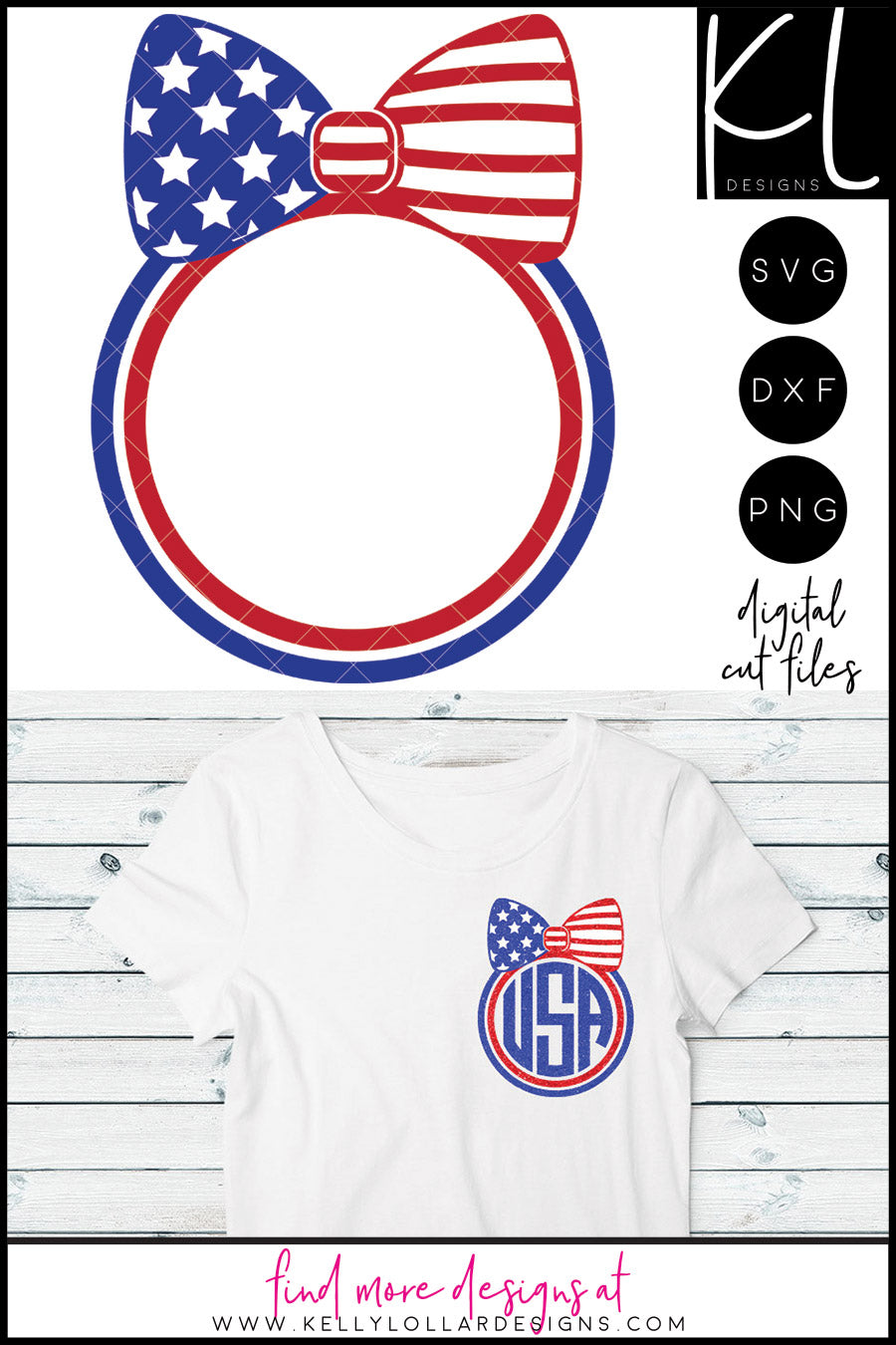 American Flag Bow Monogram Frame | SVG DXF EPS PNG Cut Files