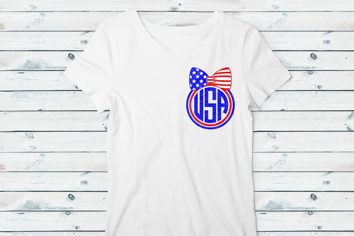 American Flag Bow Monogram Frame | SVG DXF EPS PNG Cut Files