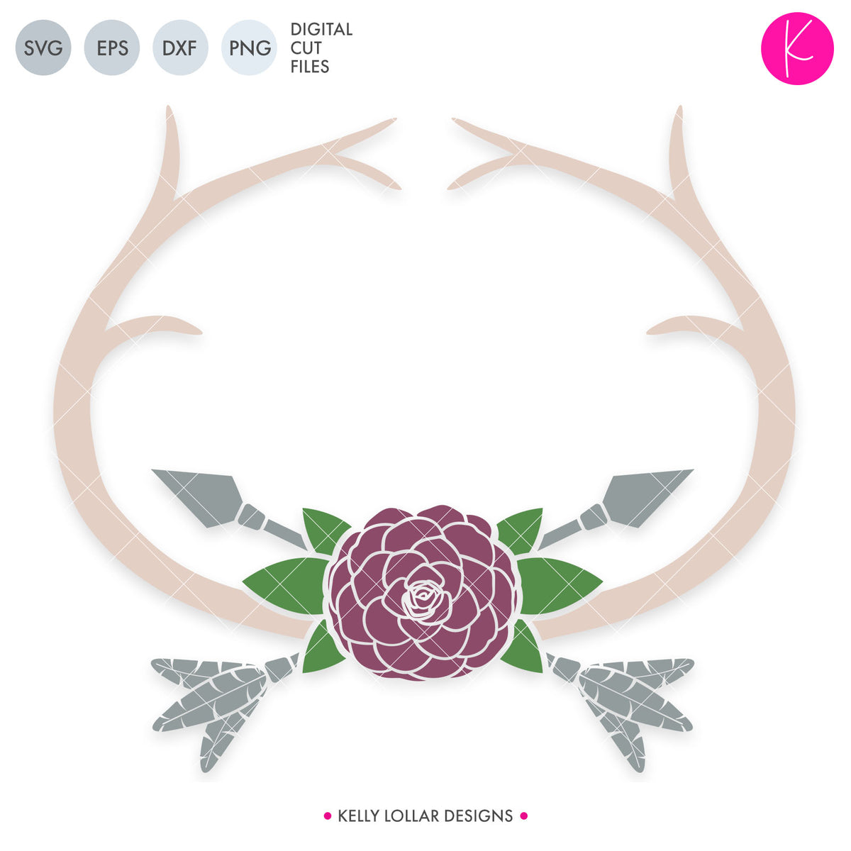 Flower and Rounded Antler Frame | SVG DXF EPS PNG Cut Files