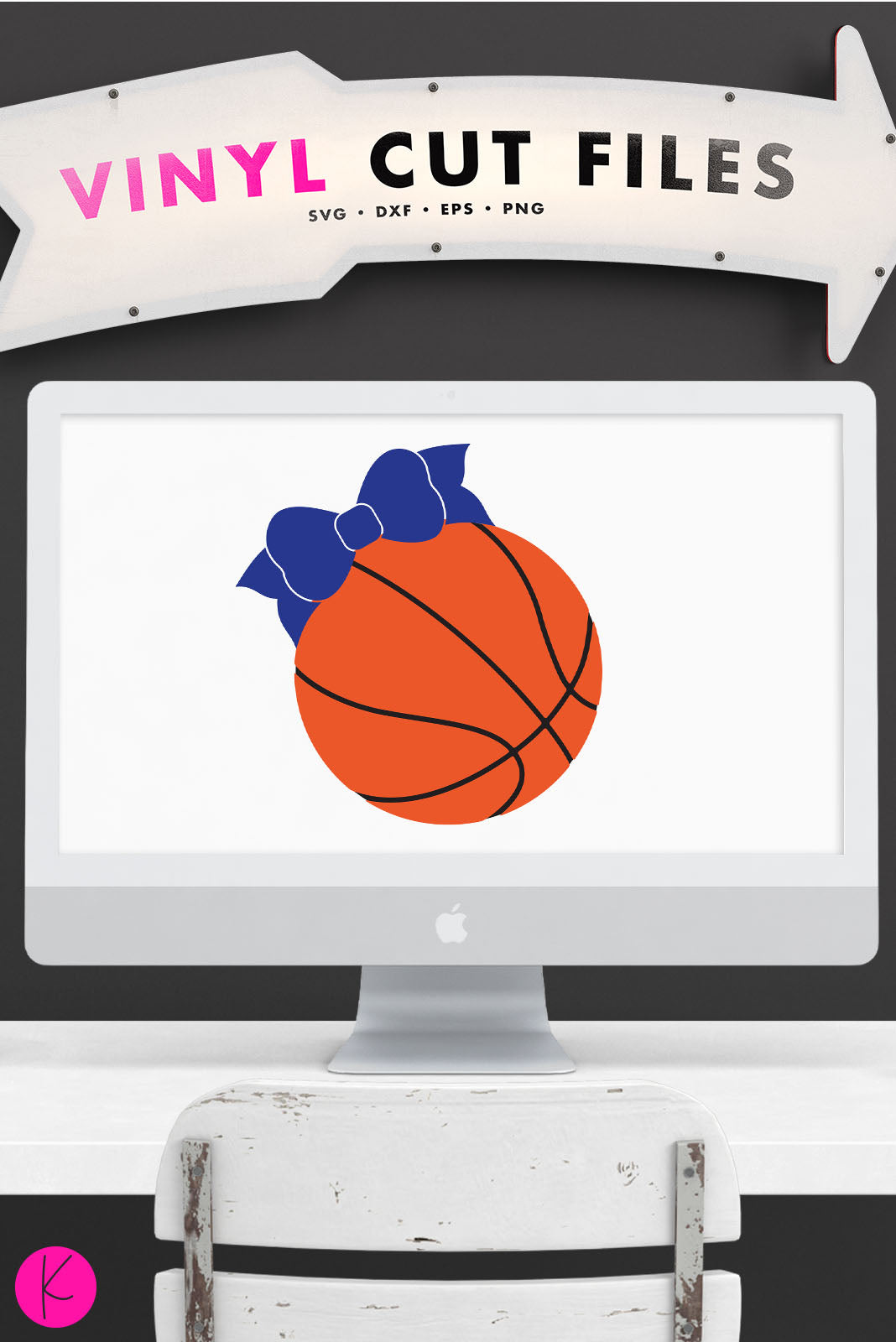 Basketball with Bow | SVG DXF EPS PNG Cut Files
