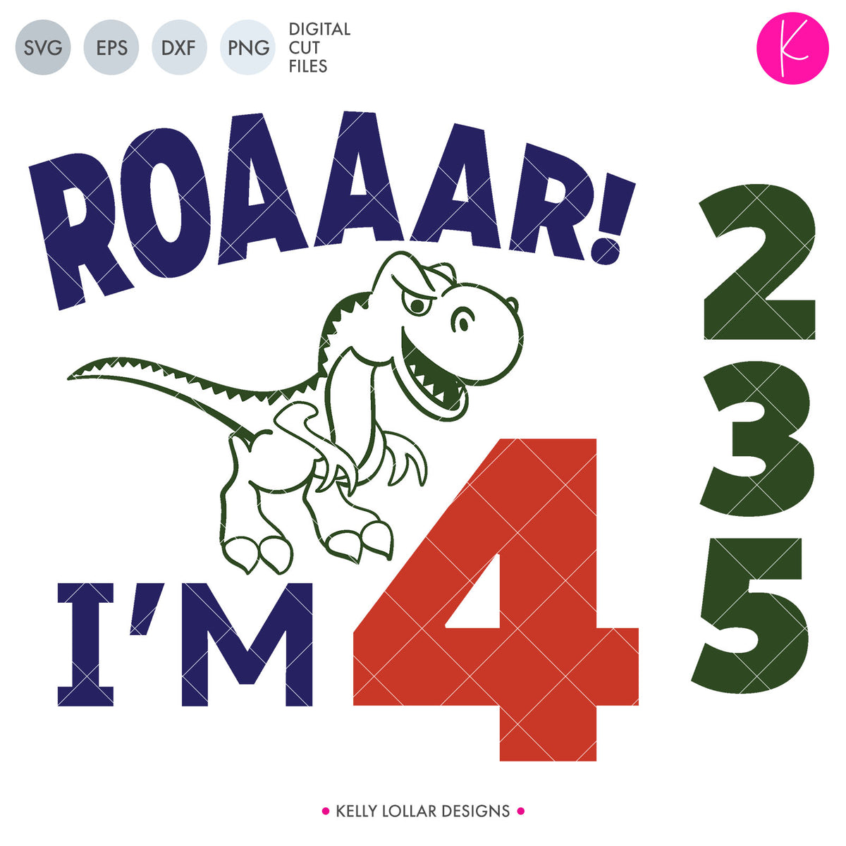 Birthday T-rex Pack | SVG DXF EPS PNG Cut Files