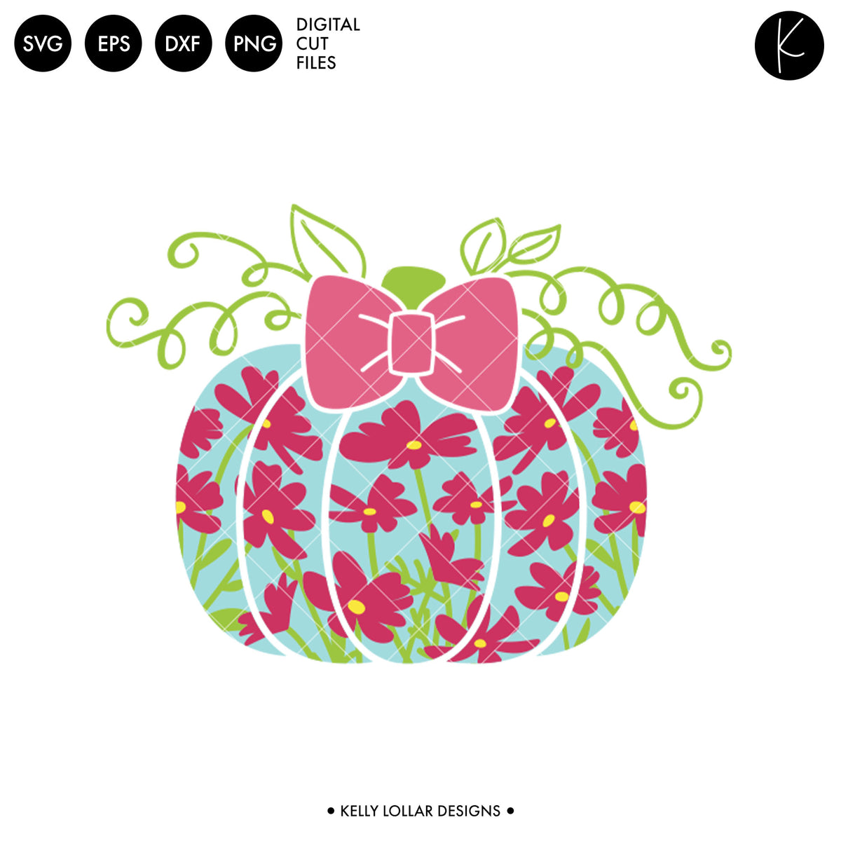 Floral Pumpkin with Bow | SVG DXF EPS PNG Cut Files