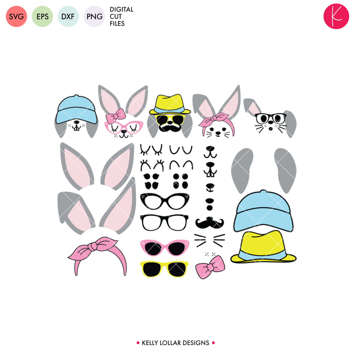 Bunny Face Mix and Match Kit | SVG DXF EPS PNG Cut Files
