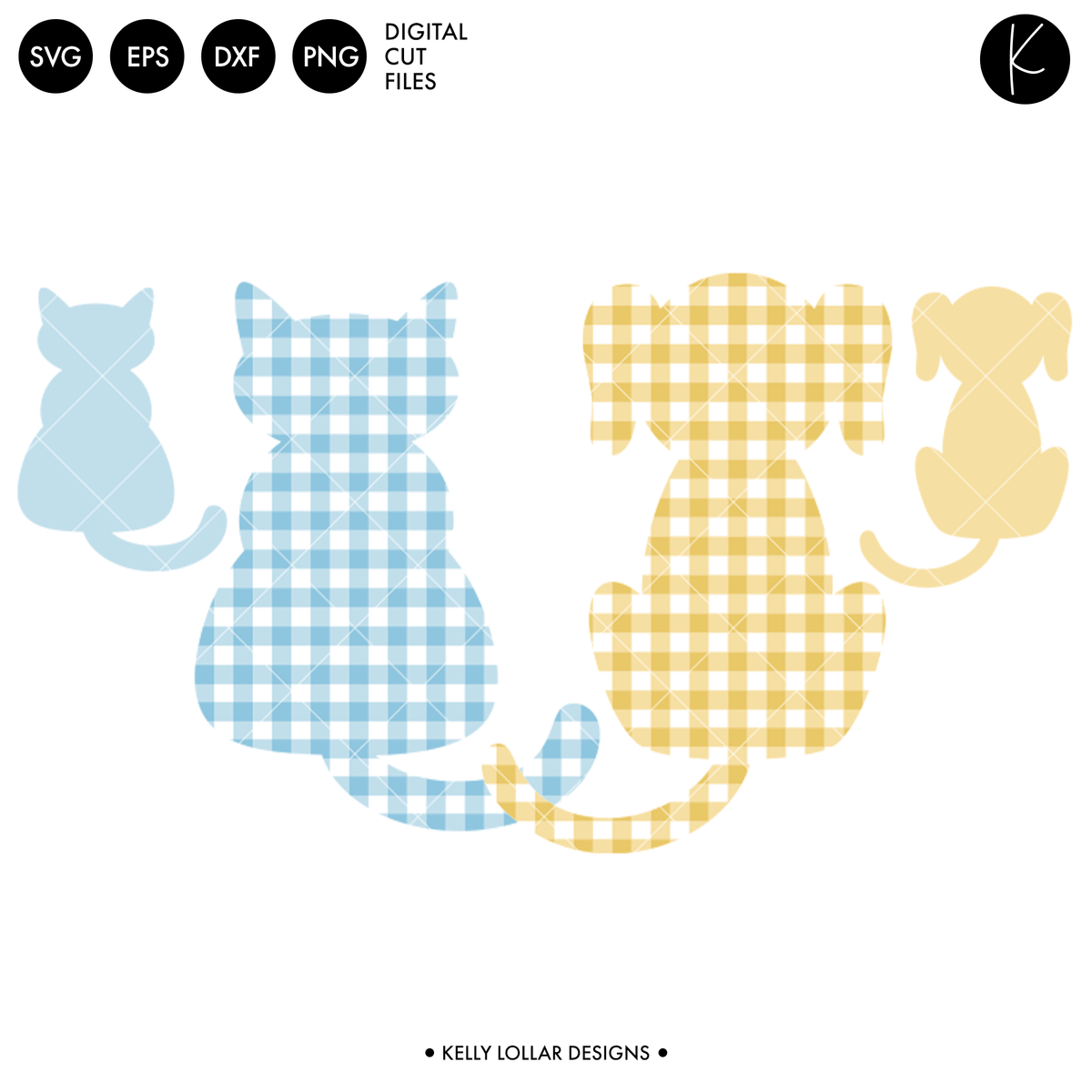 Gingham Cat and Dog Silhouettes | SVG DXF EPS PNG Cut Files