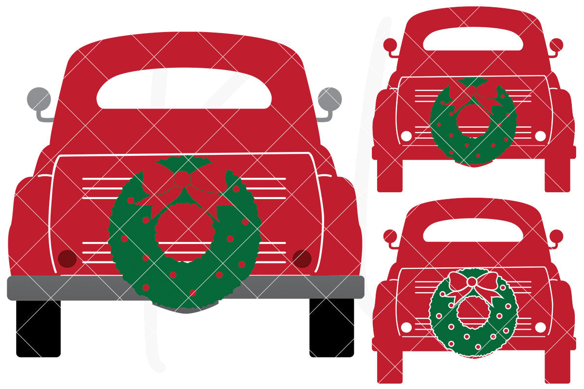 Solid Back View svg pack of the Vintage Red Christmas Truck - 3 versions included