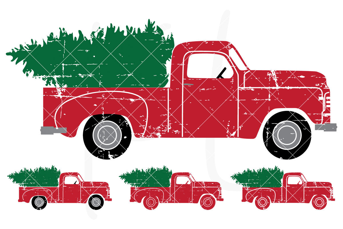 Distressed Side View svg pack of the Vintage Red Christmas Truck - 4 versions included