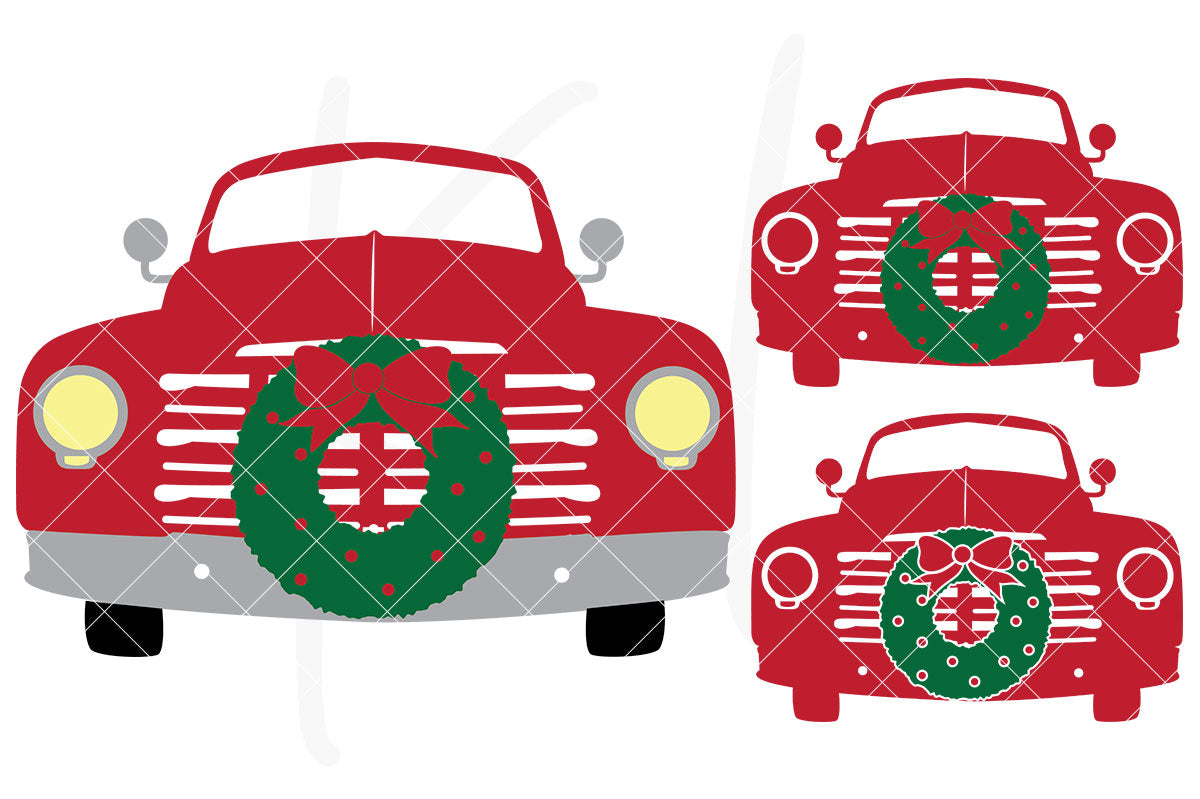 Solid Front View svg pack of the Vintage Red Christmas Truck - 3 versions included