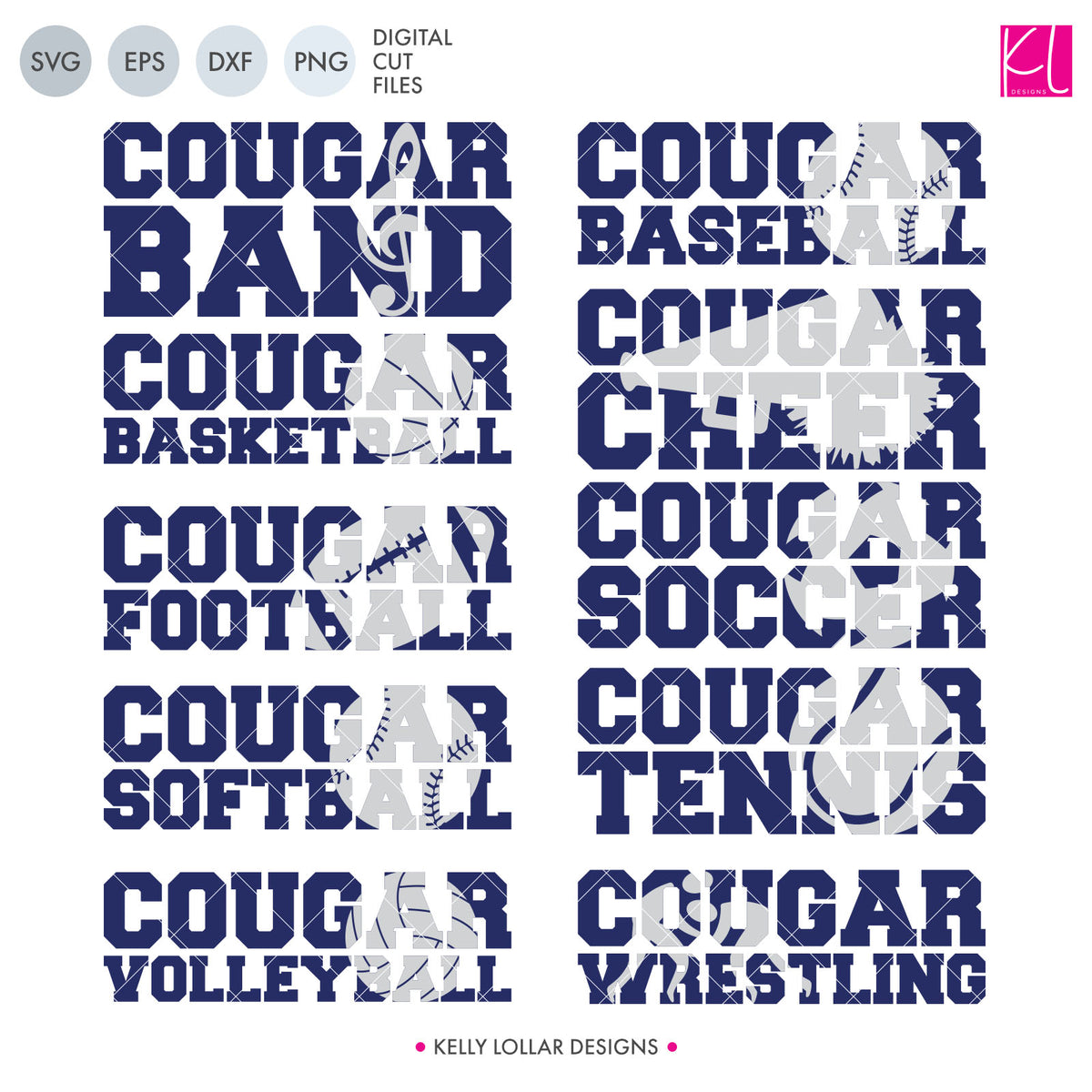 Cougar Sports Pack | SVG DXF EPS PNG Cut Files