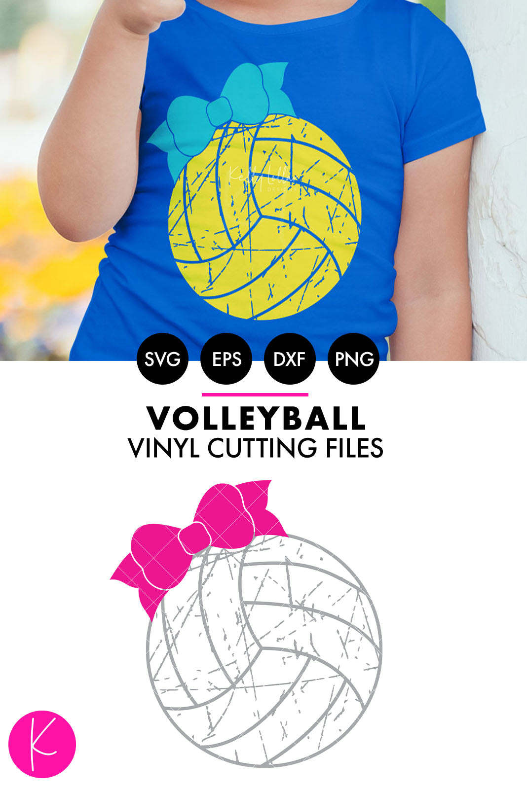 Distressed Volleyball with Bow | SVG DXF EPS PNG Cut Files
