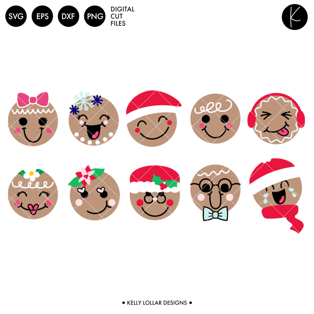 Gingerbread Faces Pack | SVG DXF EPS PNG Cut Files