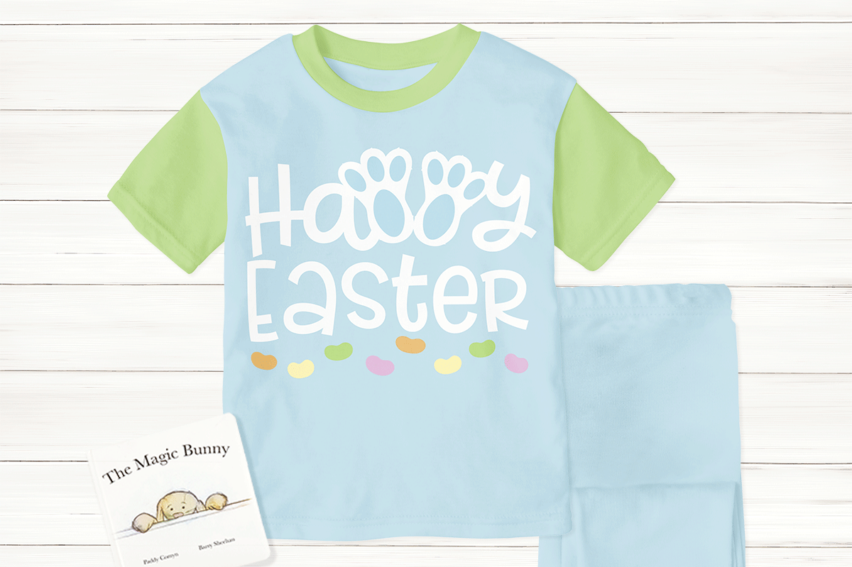 Easter pajamas made with the Happy Easter Bunny Feet svg file
