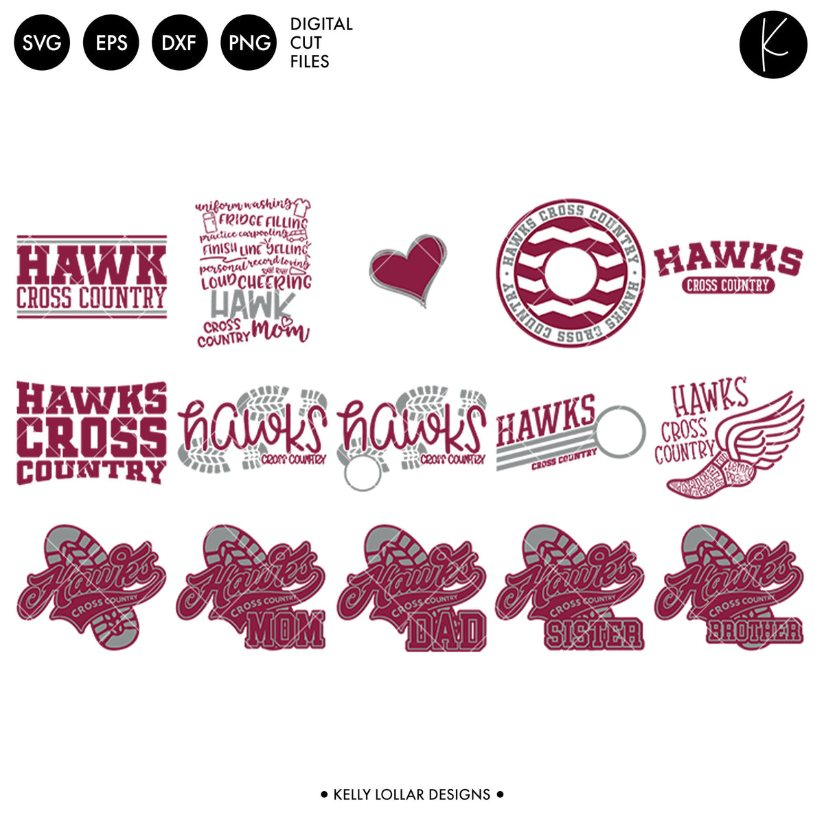 Hawks Cross Country Bundle | SVG DXF EPS PNG Cut Files
